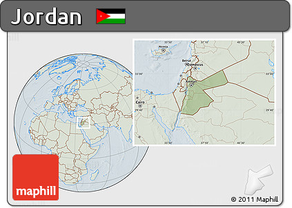 Savanna Style Location Map of Jordan, lighten, hill shading
