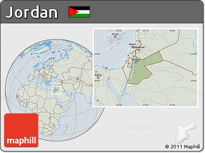 Savanna Style Location Map of Jordan, lighten, hill shading