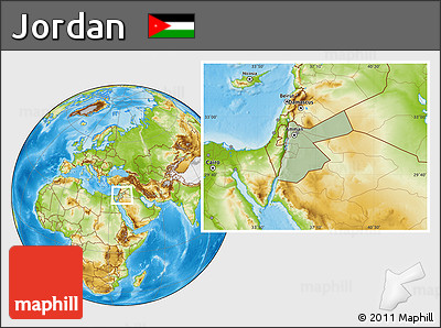 Savanna Style Location Map of Jordan, physical outside, hill shading