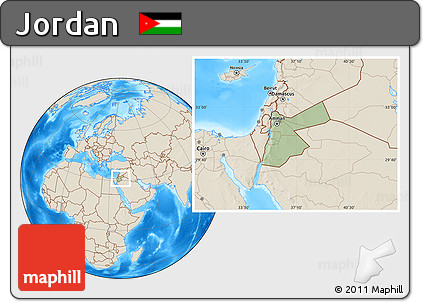 Savanna Style Location Map of Jordan, shaded relief outside, hill shading
