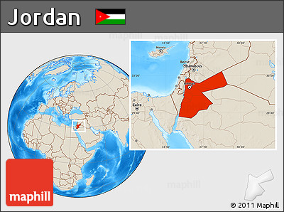 Shaded Relief Location Map of Jordan