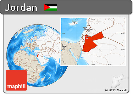 Shaded Relief Location Map of Jordan, highlighted continent