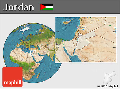 Shaded Relief Location Map of Jordan, satellite outside