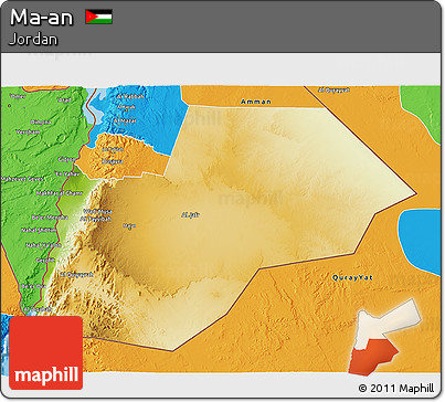 Physical 3D Map of Ma-an, political outside