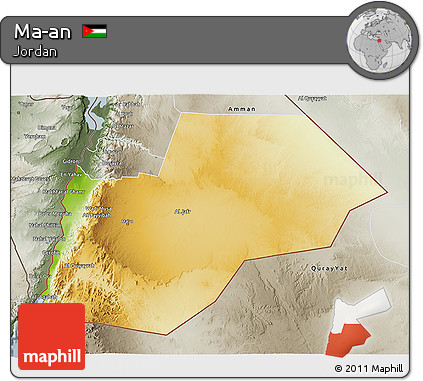 Physical 3D Map of Ma-an, semi-desaturated