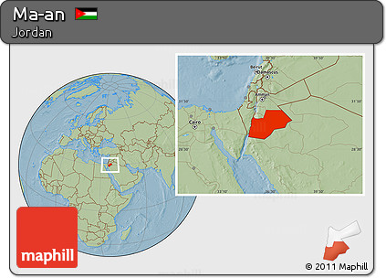 Savanna Style Location Map of Ma-an, hill shading