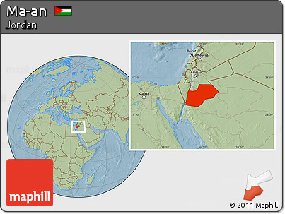 Savanna Style Location Map of Ma-an, hill shading