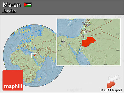 Savanna Style Location Map of Ma-an, hill shading