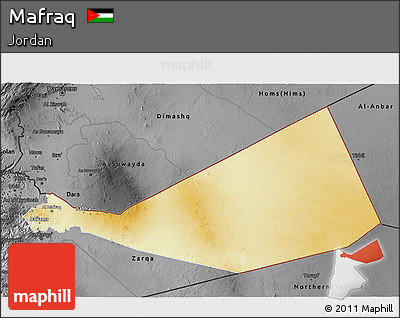 Physical 3D Map of Mafraq, darken, desaturated