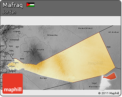 Physical 3D Map of Mafraq, darken, desaturated