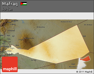 Physical 3D Map of Mafraq, darken
