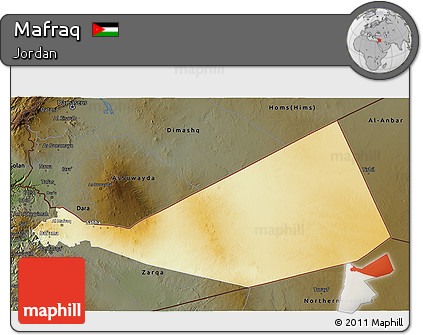 Physical 3D Map of Mafraq, darken
