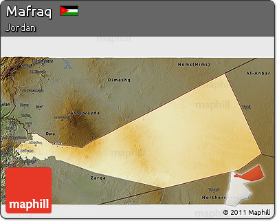 Physical 3D Map of Mafraq, darken