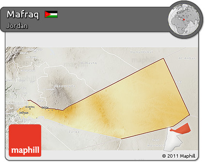 Physical 3D Map of Mafraq, lighten, semi-desaturated