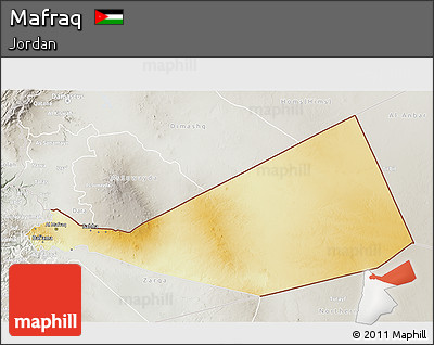 Physical 3D Map of Mafraq, lighten, semi-desaturated