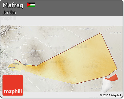 Physical 3D Map of Mafraq, lighten, semi-desaturated