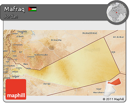 Physical 3D Map of Mafraq, satellite outside