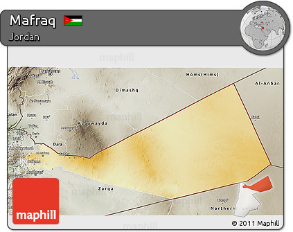 Physical 3D Map of Mafraq, semi-desaturated