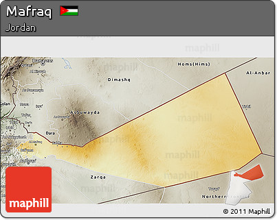 Physical 3D Map of Mafraq, semi-desaturated