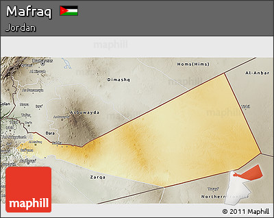 Physical 3D Map of Mafraq, semi-desaturated