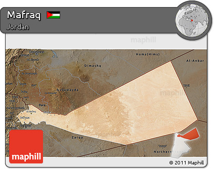 Satellite 3D Map of Mafraq, darken