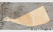 Satellite 3D Map of Mafraq, darken, semi-desaturated