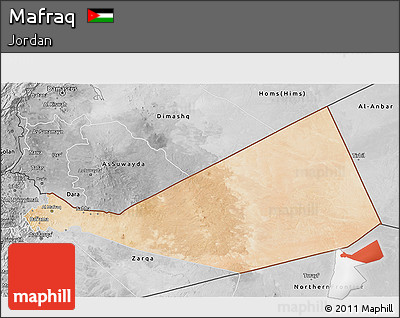Satellite 3D Map of Mafraq, desaturated