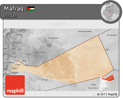 Satellite 3D Map of Mafraq, desaturated