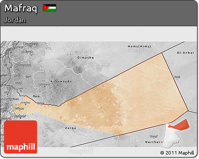 Satellite 3D Map of Mafraq, desaturated
