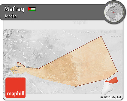 Satellite 3D Map of Mafraq, lighten, desaturated