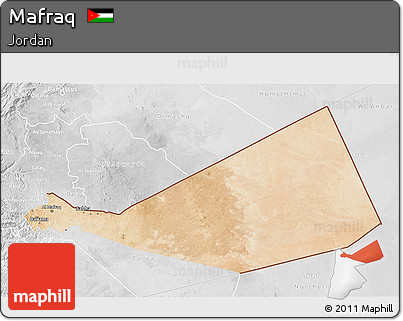 Satellite 3D Map of Mafraq, lighten, desaturated