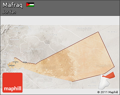 Satellite 3D Map of Mafraq, lighten, semi-desaturated