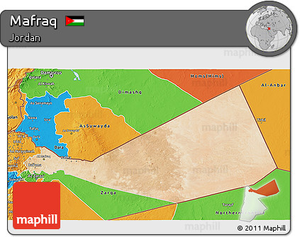 Satellite 3D Map of Mafraq, political outside