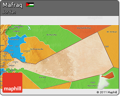 Satellite 3D Map of Mafraq, political outside