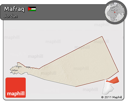 Shaded Relief 3D Map of Mafraq, cropped outside