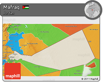 Shaded Relief 3D Map of Mafraq, political outside