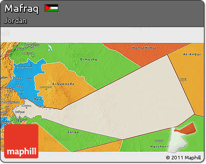 Shaded Relief 3D Map of Mafraq, political outside