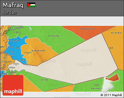 Shaded Relief 3D Map of Mafraq, political outside