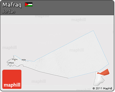 Silver Style 3D Map of Mafraq, single color outside