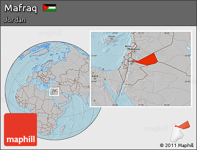 Gray Location Map of Mafraq, within the entire country, hill shading