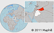 Gray Location Map of Mafraq, highlighted country, within the entire country, hill shading