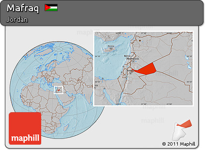Gray Location Map of Mafraq, hill shading