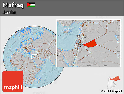 Gray Location Map of Mafraq, hill shading