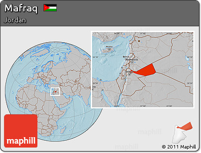 Gray Location Map of Mafraq, hill shading
