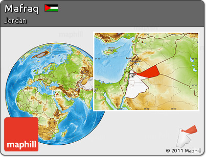 Physical Location Map of Mafraq, highlighted country