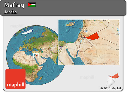 Satellite Location Map of Mafraq, within the entire country