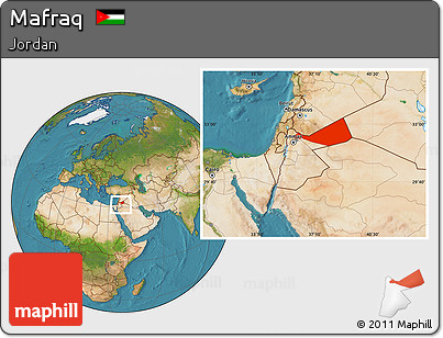 Satellite Location Map of Mafraq, within the entire country