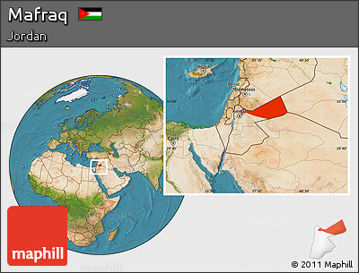 Satellite Location Map of Mafraq, within the entire country