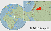 Savanna Style Location Map of Mafraq, within the entire country, hill shading