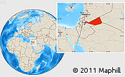 Shaded Relief Location Map of Mafraq, within the entire country